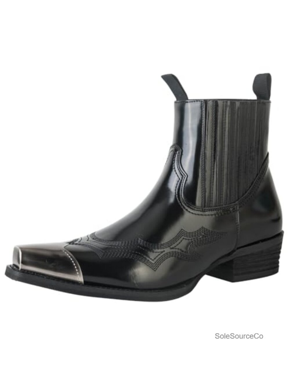 Men's Faux Leather Chelsea Boots Steel Toe Embroidered Ankle Boots